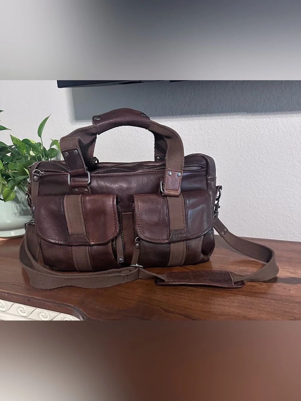 Vintage L.L. Bean Brown Leather Laptop Briefcase Shoulder Bag Utility Preppy